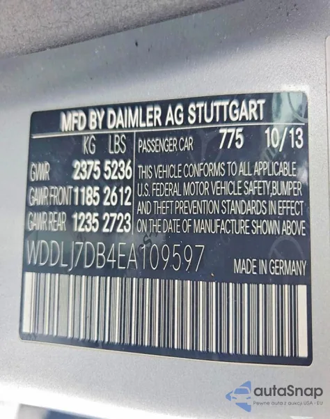 2014 Mercedes-Benz Cls 550 z USA, uszkodzony, nr VIN WDDLJ7DB4EA109597